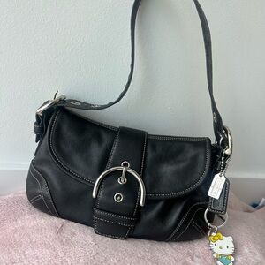 Coach Black Leather Shoulder Bag with Silver Hardware